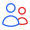 The image depicts two overlapping circles, one blue and one red, representing a simple icon or logo design.