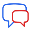 Two speech bubble icons in blue and red