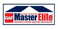 A red, white, and blue logo for GAF Master Elite roofing products